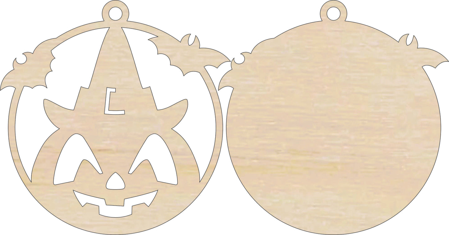 Pumpkin & Bats Halloween Ornament Door Sign Unfinished Wood DIY Kit HA26