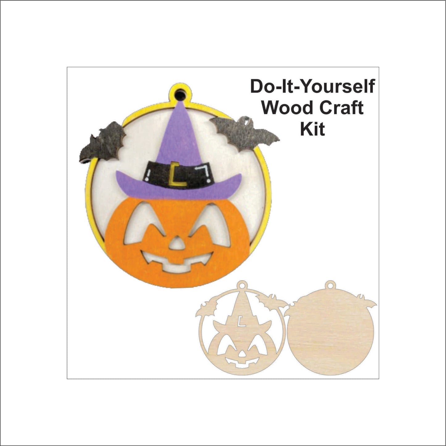 Pumpkin & Bats Halloween Ornament Door Sign Unfinished Wood DIY Kit HA26