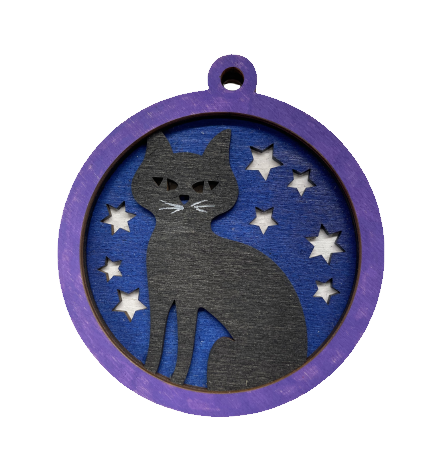 Cat and Stars Halloween Ornament Door Sign Unfinished Wood DIY Kit HA27