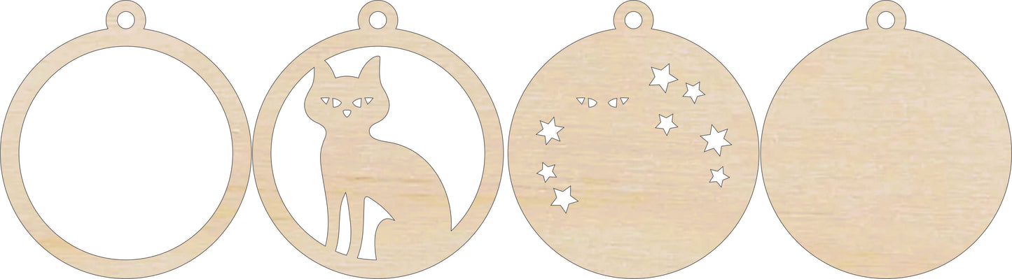 Cat and Stars Halloween Ornament Door Sign Unfinished Wood DIY Kit HA27