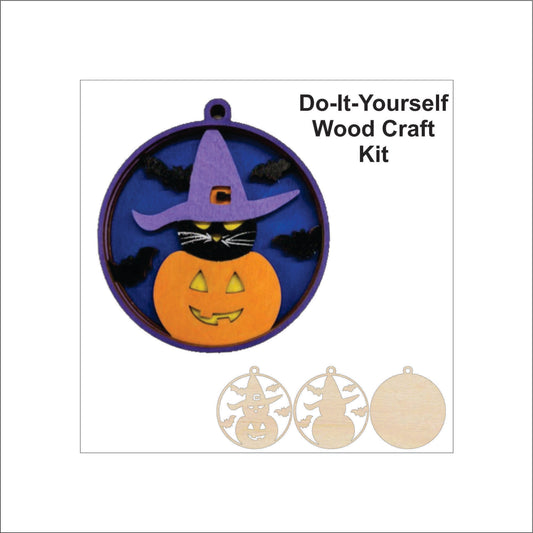 Pumpkin in Witch Hat Ornament Door Sign Unfinished Wood DIY Kit HA28