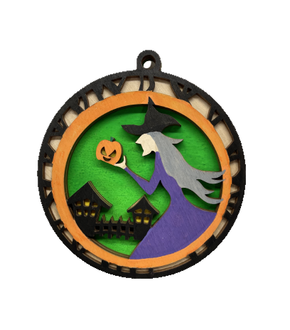 Witch & Pumpkin Ornament Door Sign Unfinished Wood DIY Kit HA29