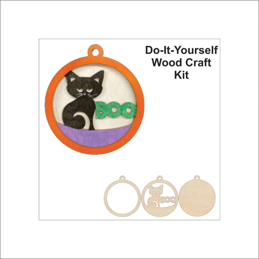 Boo Kitty Cat Ornament Door Sign Unfinished Wood DIY Kit HA30