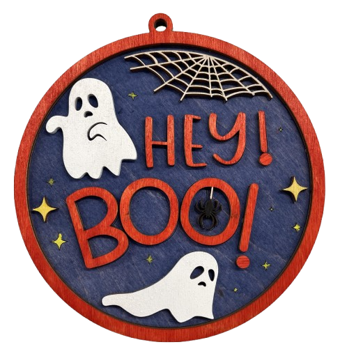 Hey Boo! Ghost Halloween Door Sign Unfinished Wood DIY Kit HA37