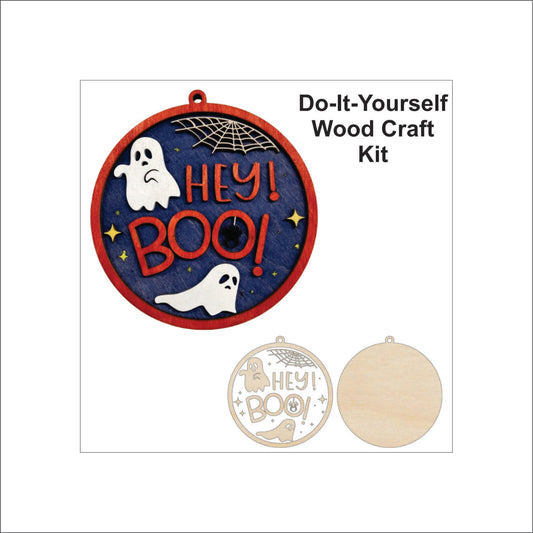 Hey Boo! Ghost Halloween Door Sign Unfinished Wood DIY Kit HA37