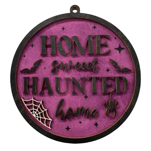 Home Sweet Haunted Home Halloween Door Sign Unfinished Wood DIY Kit HA38