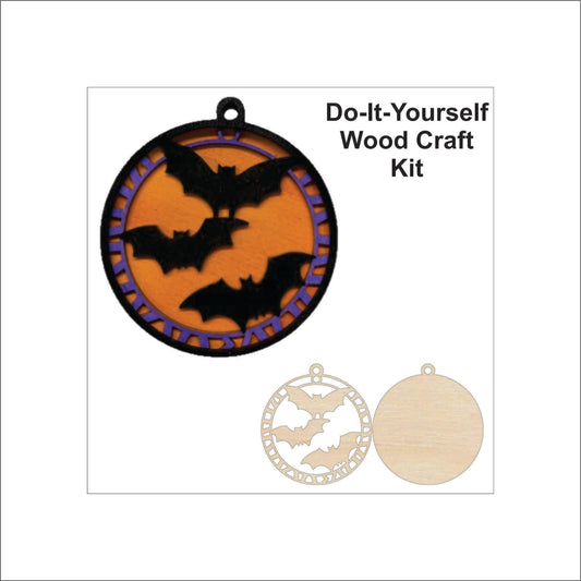 Flying Bats Halloween Ornament Door Sign Unfinished Wood DIY Kit HA3