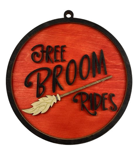 Free Broom Rides Halloween Door Sign Unfinished Wood DIY Kit HA42