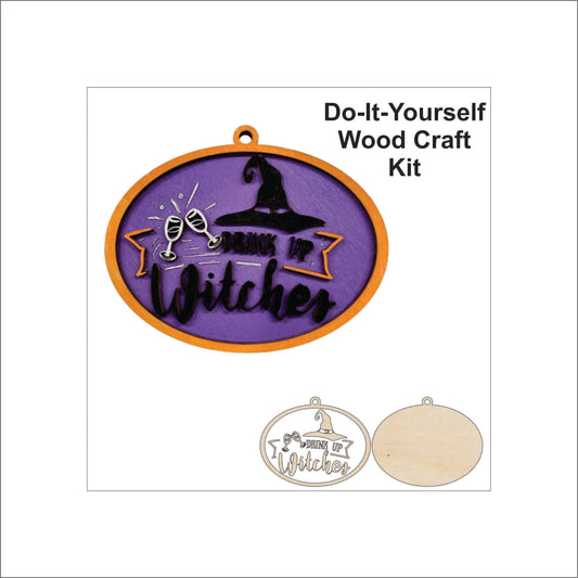 Witches Halloween Door Sign Unfinished Wood DIY Kit HA43