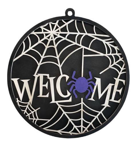 Spider Web Welcome Halloween Door Sign Unfinished Wood DIY Kit HA47