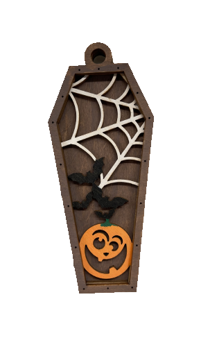 Coffin Spider Web & Pumpkin Ornament Door Sign Unfinished Wood DIY Kit HA7