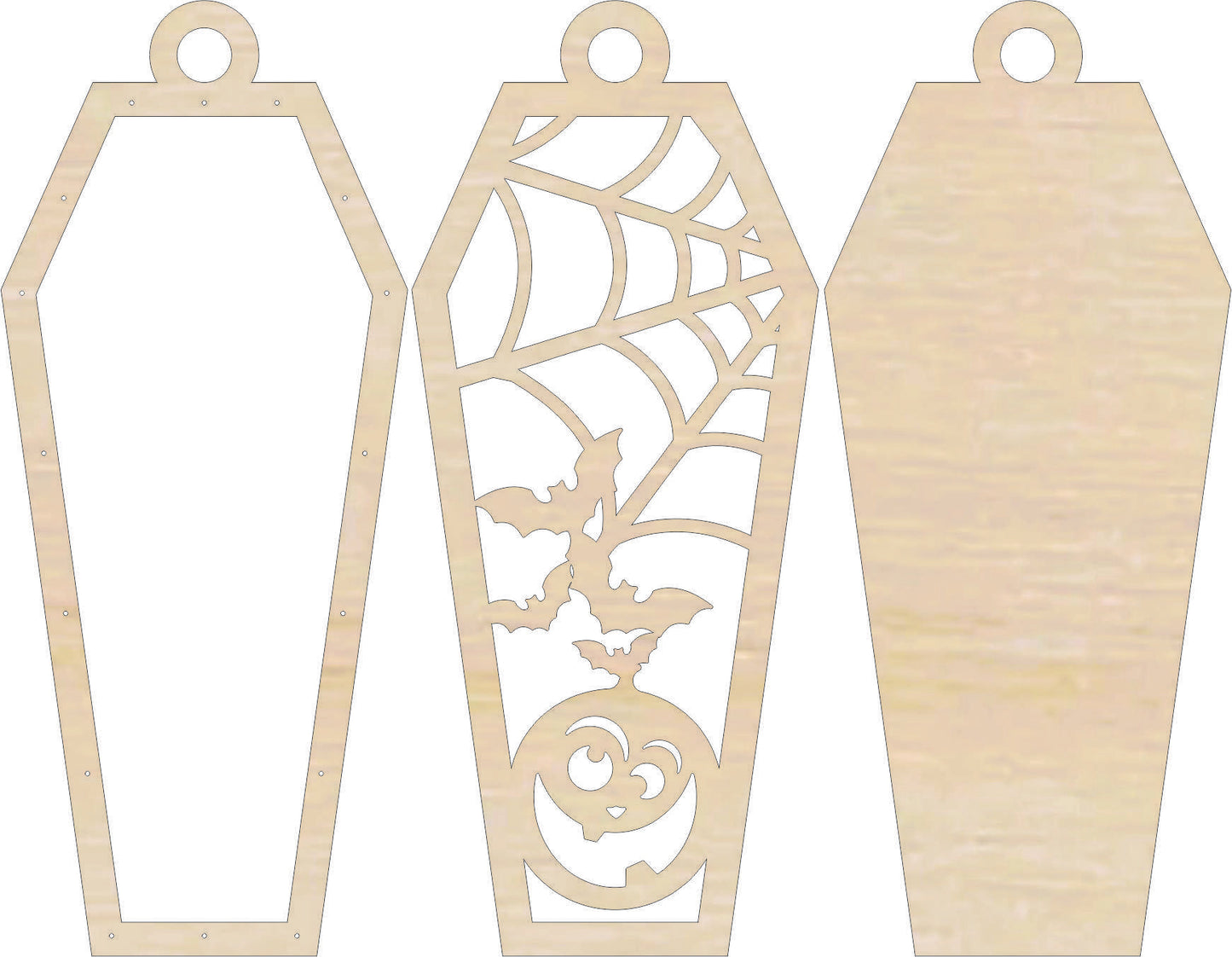 Coffin Spider Web & Pumpkin Ornament Door Sign Unfinished Wood DIY Kit HA7