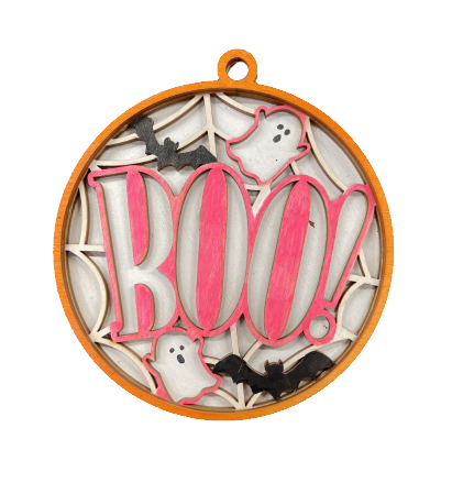 Boo Ghosts & Bats Ornament Door Sign Unfinished Wood DIY Kit HA8