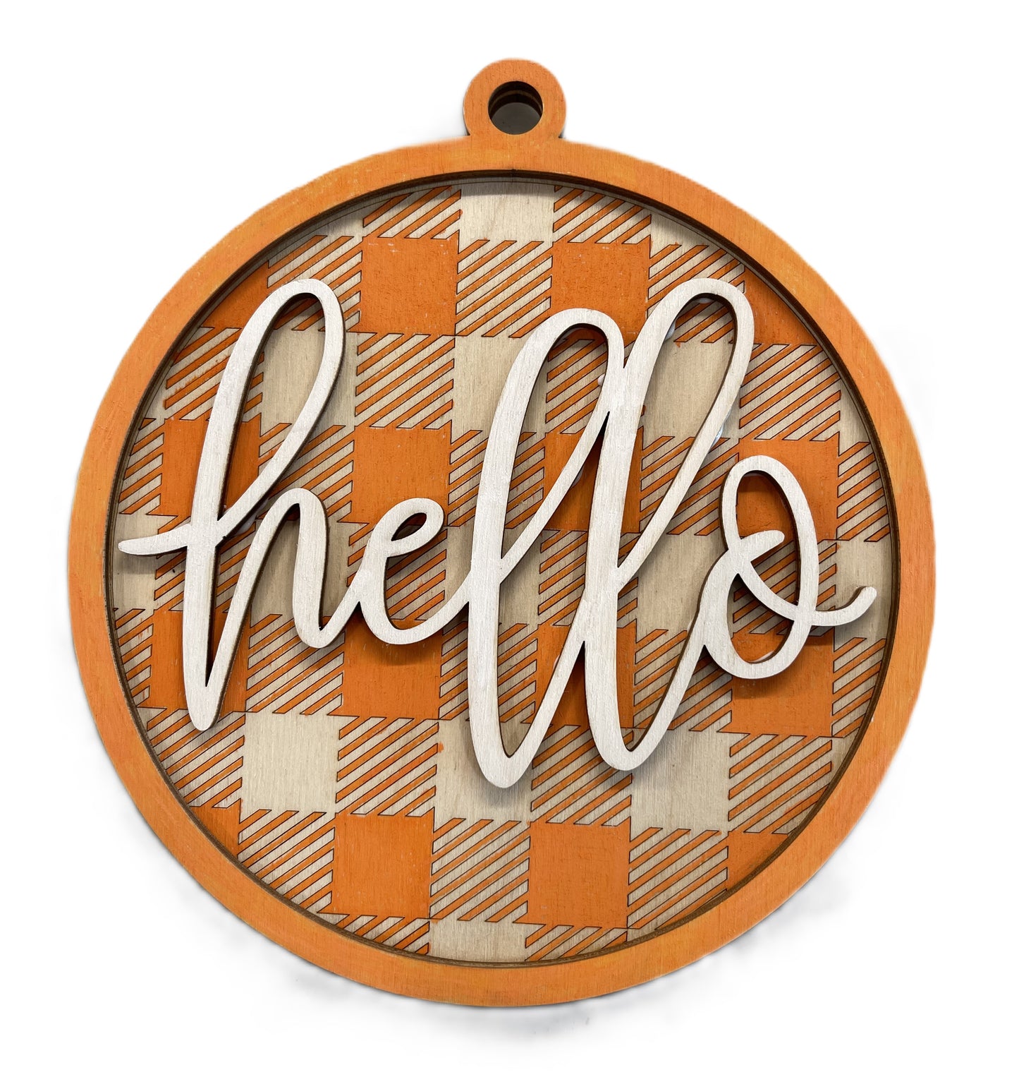 Checkered Hello Door Sign Unfinished Wood DIY Kit HM4