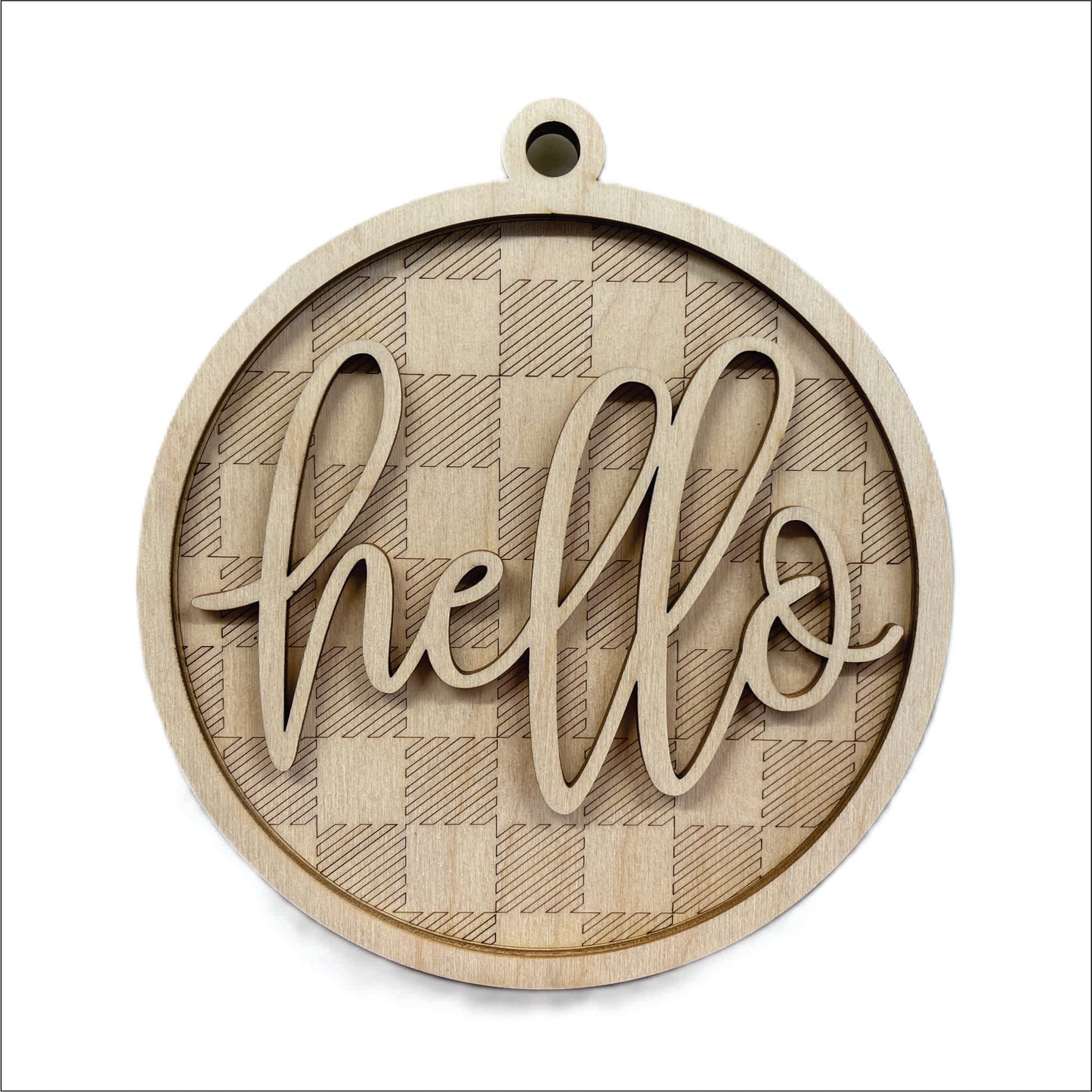 Checkered Hello Door Sign Unfinished Wood DIY Kit HM4