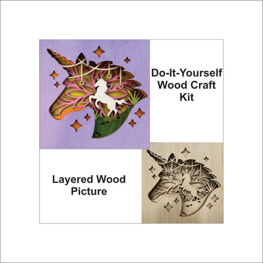 Unicorn Fantasy Scene Layered Picture Design Unfinished Wood DIY Kit MY103