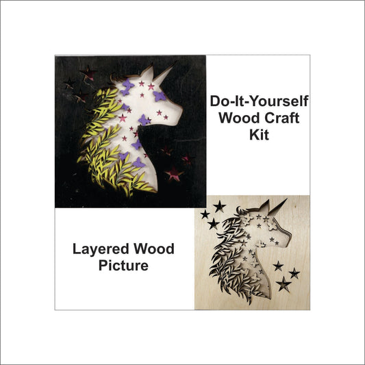 Unicorn Fantasy Scene Layered Picture Design Unfinished Wood DIY Kit MY104