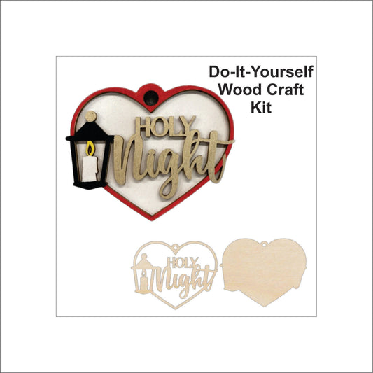 Holy Night Heart Christmas Ornament Door Sign Unfinished Wood DIY Kit RE13