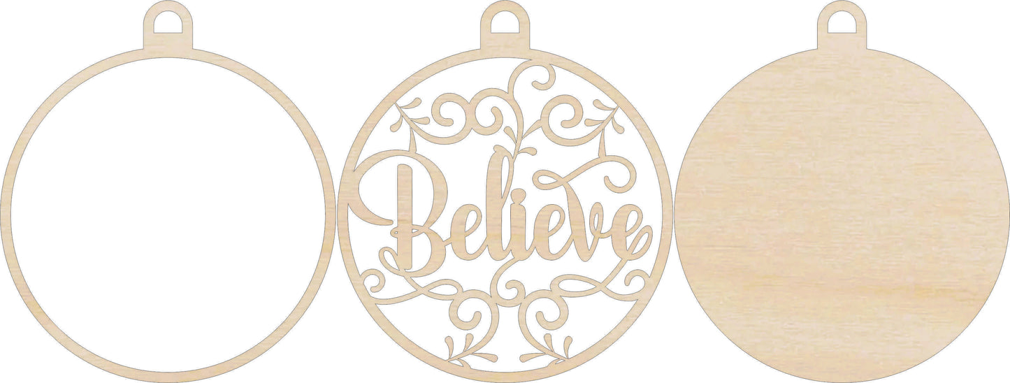 Believe Christmas Ornament Door Sign Unfinished Wood DIY Kit RE17