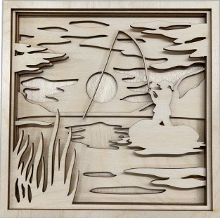 Fisherman Fishing Scene Layered Picture Design Unfinished Wood DIY Kit SP100