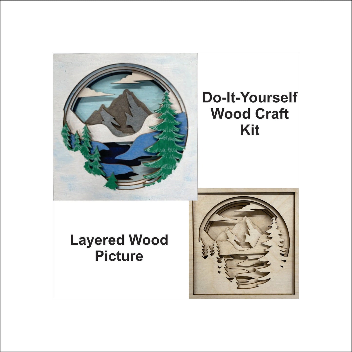 Mountain River Scene Layered Picture Design Unfinished Wood DIY Kit SP101