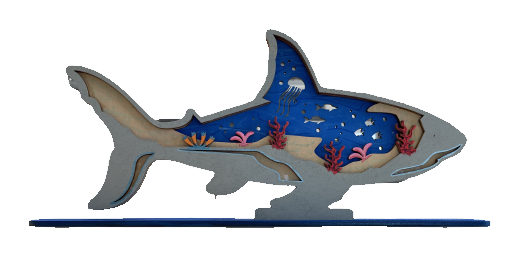 Shark Ocean Scene 3D Stand Table Decoration Unfinished Wood DIY Kit STND24