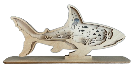 Shark Ocean Scene 3D Stand Table Decoration Unfinished Wood DIY Kit STND24