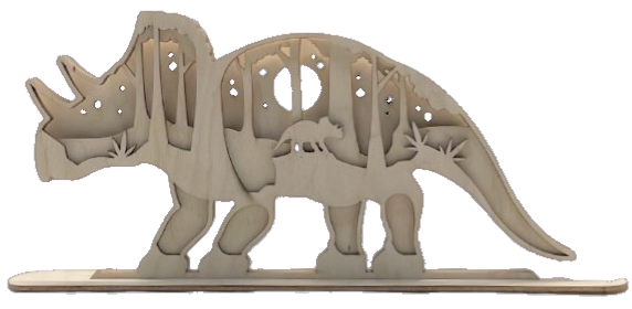 Triceratops Dinosaur 3D Stand Table Decoration Unfinished Wood DIY Kit STND7