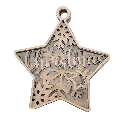 Merry Christmas Star Ornament Door Sign Unfinished Wood DIY Kit XM18