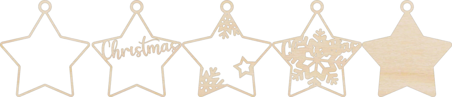 Merry Christmas Star Ornament Door Sign Unfinished Wood DIY Kit XM18