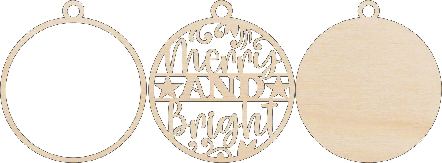 Merry and Bright Christmas Ornament Door Sign Unfinished Wood DIY Kit XM31