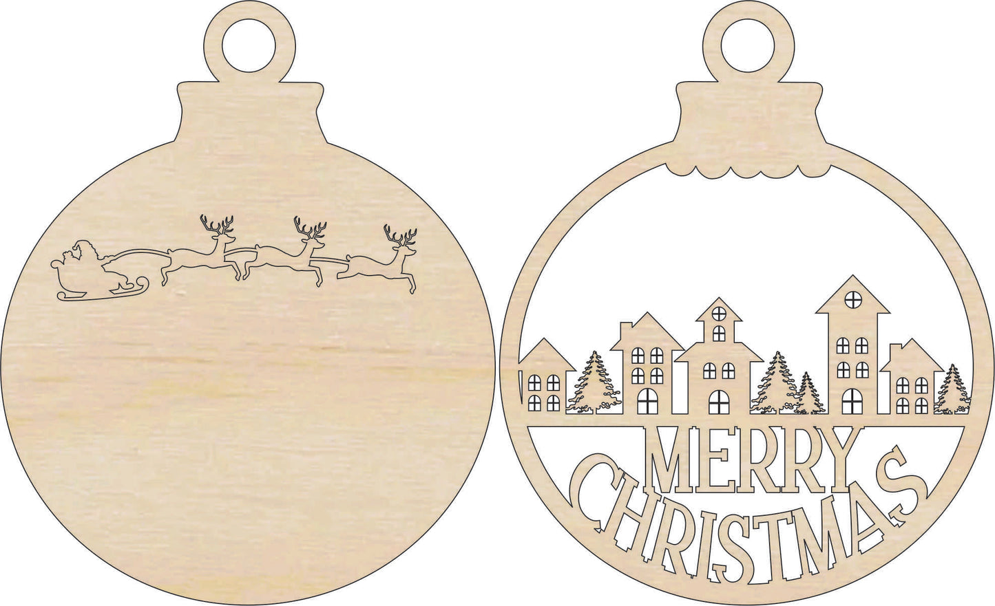 Merry Christmas Village Scene Door Sign Unfinished Wood DIY Kit XM51